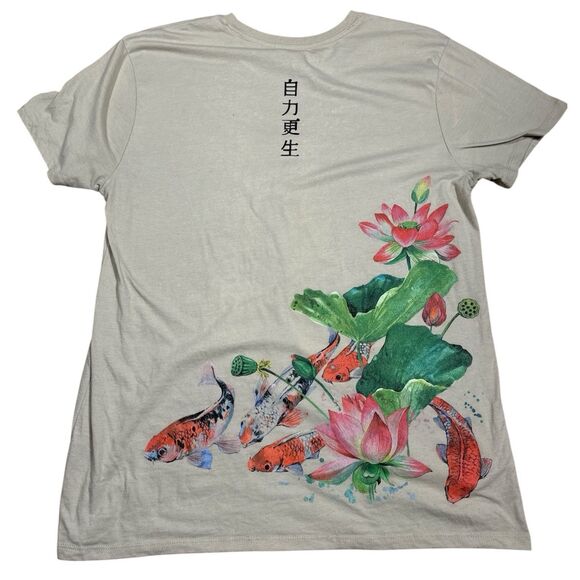 San Francisco Work Shirt Wrap Around Graphic Tee Koi Lotus Self Reliance Chinese - Picture 3 of 5